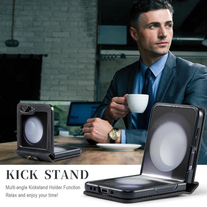 AUTSPACE - AUTSPACE Samsung Galaxy Z Flip5 Fodral Äkta läder - Svart