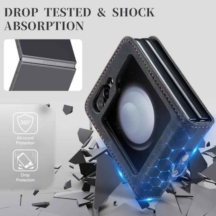 AUTSPACE - AUTSPACE Samsung Galaxy Z Flip5 Fodral Äkta läder - Svart