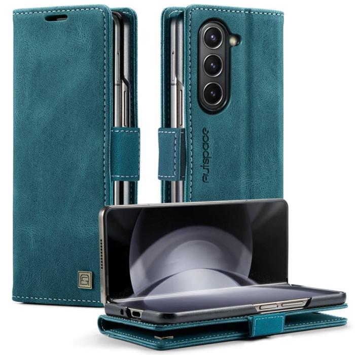 AUTSPACE - AUTSPACE Samsung Galaxy Z Fold6 5G Wallet Fodral Äkta läder - Blå