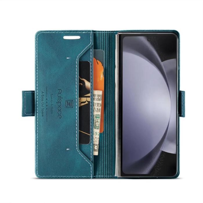 AUTSPACE - AUTSPACE Samsung Galaxy Z Fold6 5G Wallet Fodral Äkta läder - Blå