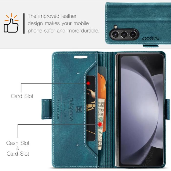 AUTSPACE - AUTSPACE Samsung Galaxy Z Fold6 5G Wallet Fodral Äkta läder - Blå