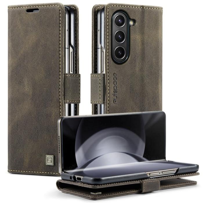 AUTSPACE - AUTSPACE Samsung Galaxy Z Fold6 5G Wallet Fodral Äkta läder - Kaffe