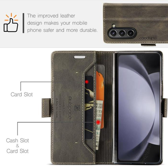 AUTSPACE - AUTSPACE Samsung Galaxy Z Fold6 5G Wallet Fodral Äkta läder - Kaffe