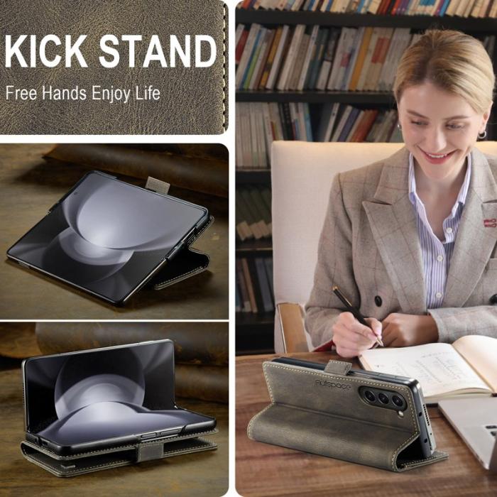 AUTSPACE - AUTSPACE Samsung Galaxy Z Fold6 5G Wallet Fodral Äkta läder - Kaffe