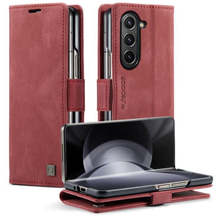 AUTSPACE - AUTSPACE Samsung Galaxy Z Fold6 5G Wallet Fodral Äkta läder - Röd