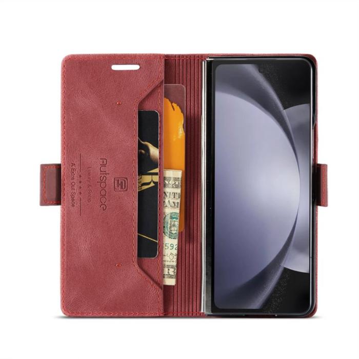AUTSPACE - AUTSPACE Samsung Galaxy Z Fold6 5G Wallet Fodral Äkta läder - Röd
