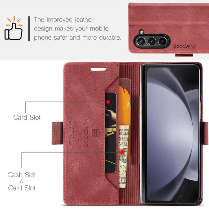 AUTSPACE - AUTSPACE Samsung Galaxy Z Fold6 5G Wallet Fodral Äkta läder - Röd