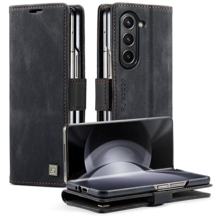 AUTSPACE - AUTSPACE Samsung Galaxy Z Fold6 5G Wallet Fodral Äkta läder - Svart