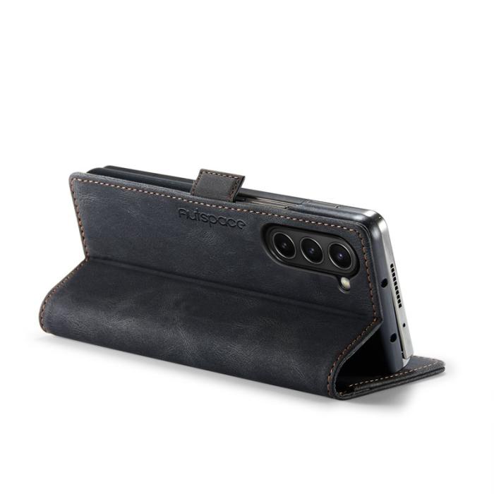 AUTSPACE - AUTSPACE Samsung Galaxy Z Fold6 5G Wallet Fodral Äkta läder - Svart