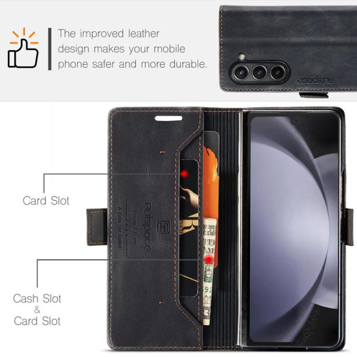 AUTSPACE - AUTSPACE Samsung Galaxy Z Fold6 5G Wallet Fodral Äkta läder - Svart