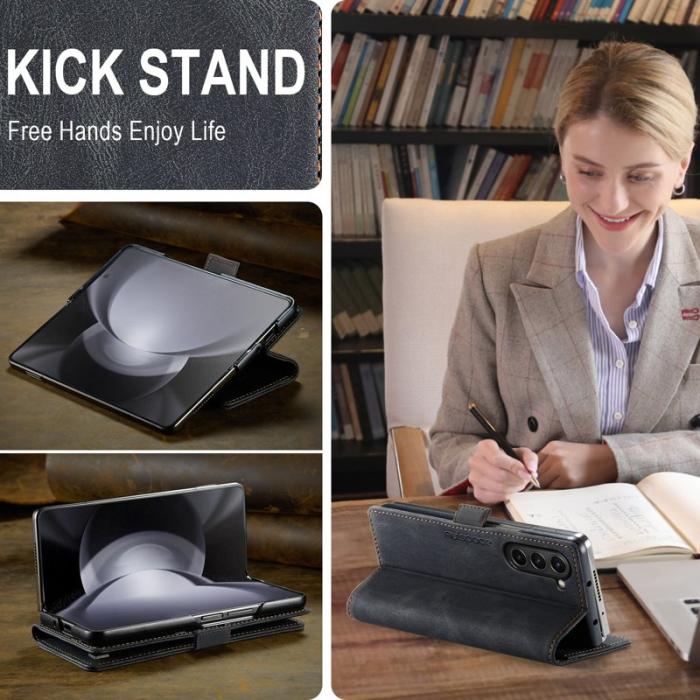 AUTSPACE - AUTSPACE Samsung Galaxy Z Fold6 5G Wallet Fodral Äkta läder - Svart