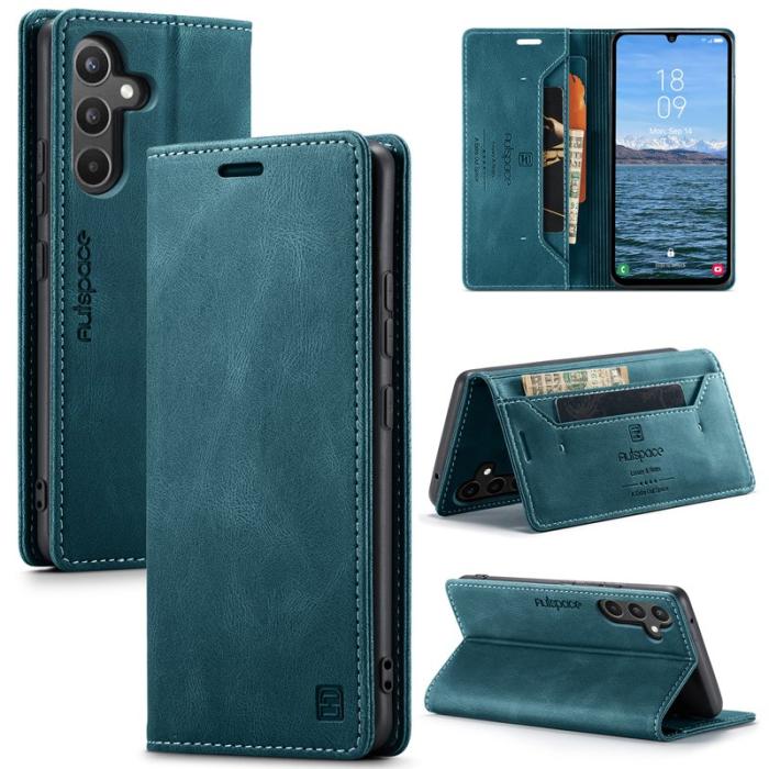 AUTSPACE - AUTSPACE Wallet Fodral för Samsung Galaxy A34 5G - Äkta läder - Blå