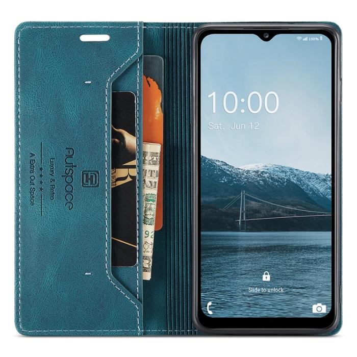AUTSPACE - AUTSPACE Wallet Fodral för Samsung Galaxy A34 5G - Äkta läder - Blå