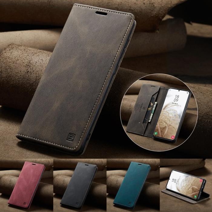 AUTSPACE - AUTSPACE Wallet Fodral för Samsung Galaxy A35 5G - Äkta läder - Kaffe