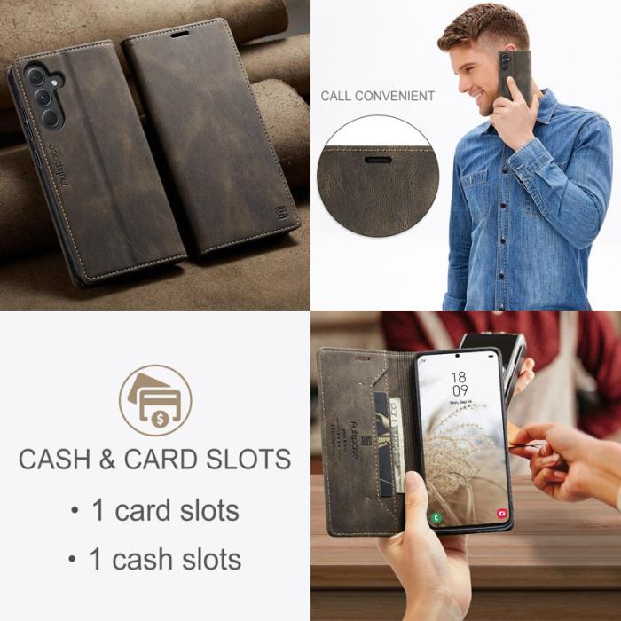 AUTSPACE - AUTSPACE Wallet Fodral för Samsung Galaxy A35 5G - Äkta läder - Kaffe