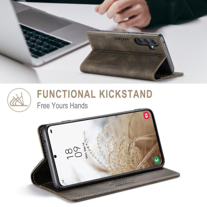AUTSPACE - AUTSPACE Wallet Fodral för Samsung Galaxy A35 5G - Äkta läder - Kaffe