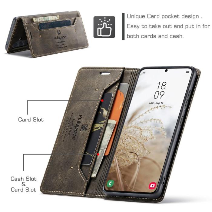 AUTSPACE - AUTSPACE Wallet Fodral för Samsung Galaxy A35 5G - Äkta läder - Kaffe