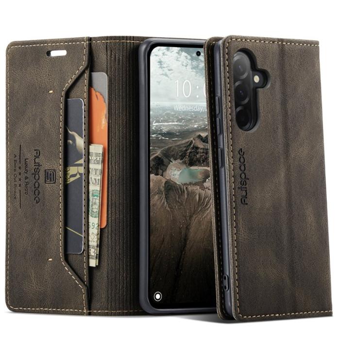 AUTSPACE - AUTSPACE Wallet Fodral för Samsung Galaxy A56 5G - Äkta läder - Kaffe