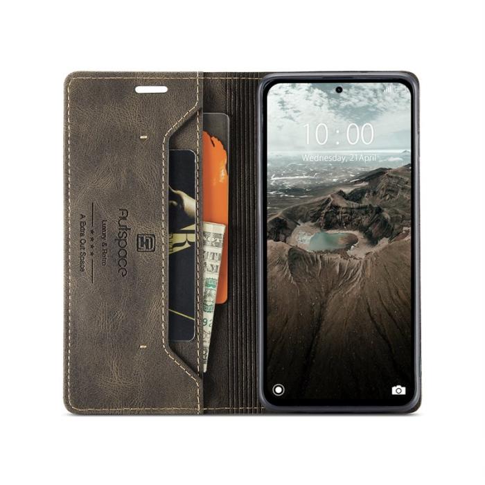 AUTSPACE - AUTSPACE Wallet Fodral för Samsung Galaxy A56 5G - Äkta läder - Kaffe