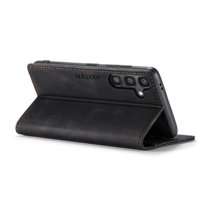 AUTSPACE - AUTSPACE Wallet Fodral för Samsung Galaxy S25+ - Äkta läder - Svart