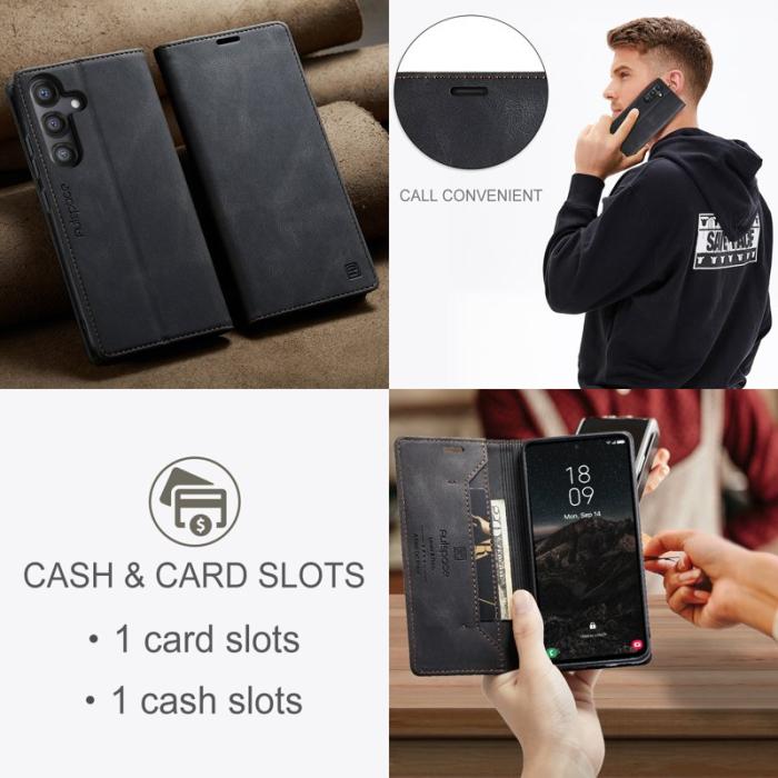 AUTSPACE - AUTSPACE Wallet Fodral för Samsung Galaxy S25+ - Äkta läder - Svart