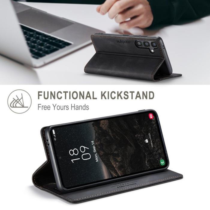 AUTSPACE - AUTSPACE Wallet Fodral för Samsung Galaxy S25+ - Äkta läder - Svart
