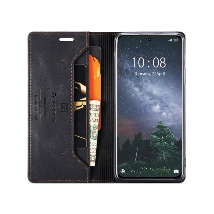 AUTSPACE - AUTSPACE Wallet Fodral för Xiaomi 12S Pro 5G - Äkta läder - Svart