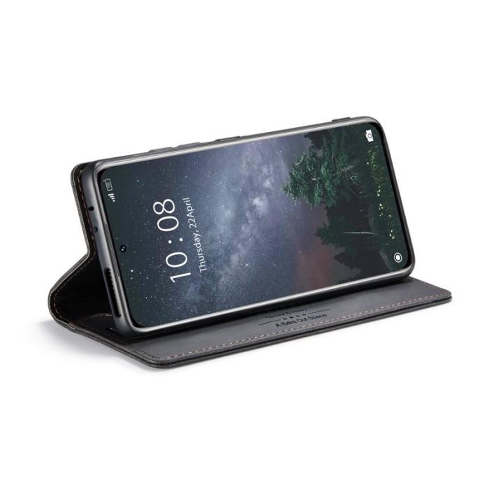 AUTSPACE - AUTSPACE Wallet Fodral för Xiaomi 12S Pro 5G - Äkta läder - Svart