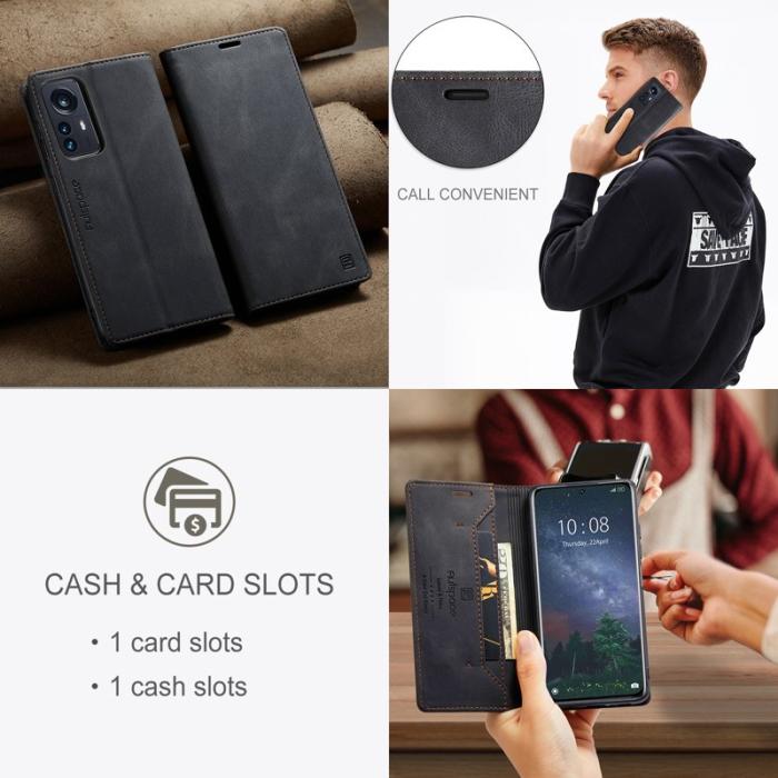 AUTSPACE - AUTSPACE Wallet Fodral för Xiaomi 12S Pro 5G - Äkta läder - Svart