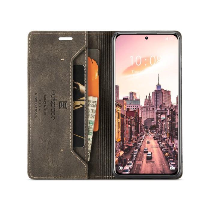 AUTSPACE - AUTSPACE Xiaomi 12S Pro 5G Wallet Fodral Äkta läder - Kaffe