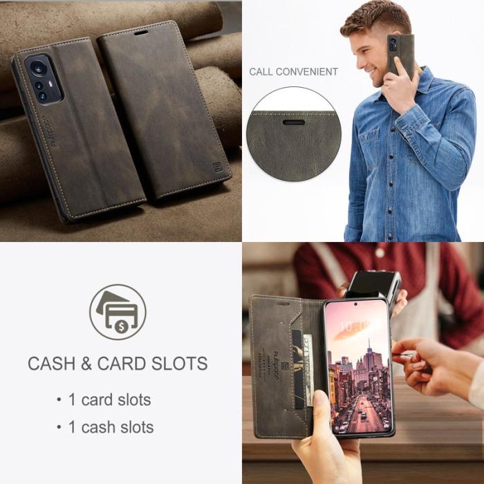 AUTSPACE - AUTSPACE Xiaomi 12S Pro 5G Wallet Fodral Äkta läder - Kaffe