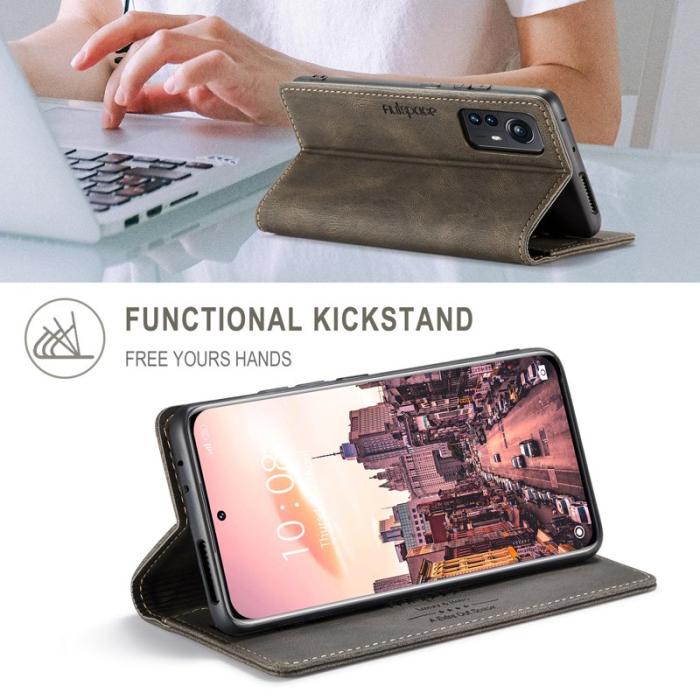 AUTSPACE - AUTSPACE Xiaomi 12S Pro 5G Wallet Fodral Äkta läder - Kaffe