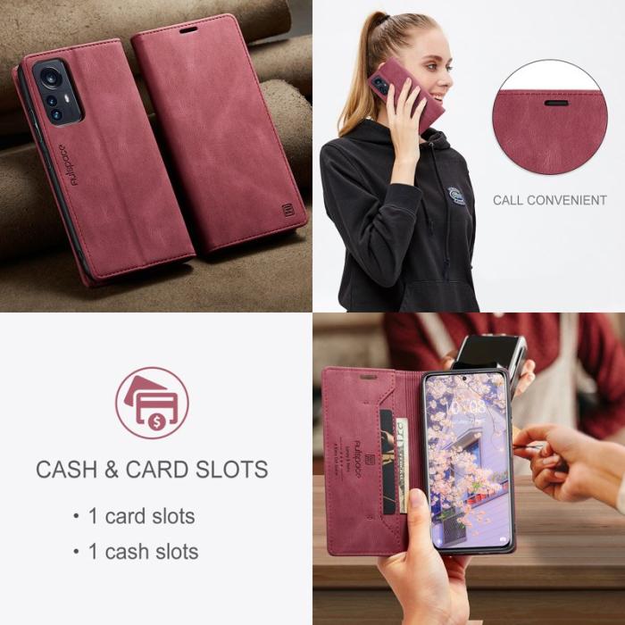 AUTSPACE - AUTSPACE Xiaomi 12S Pro 5G Wallet Fodral Äkta läder - Röd