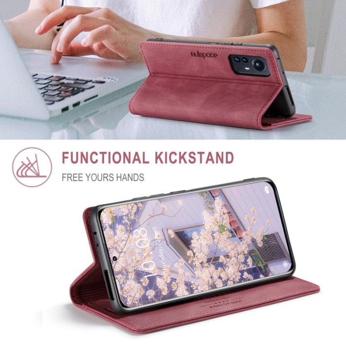 AUTSPACE - AUTSPACE Xiaomi 12S Pro 5G Wallet Fodral Äkta läder - Röd