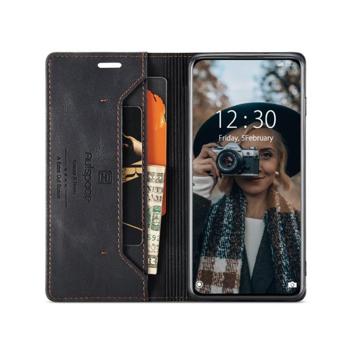 AUTSPACE - AUTSPACE Xiaomi 12X 5G / 12S 5G / 12 5G Wallet Fodral - Äkta läder - Svart