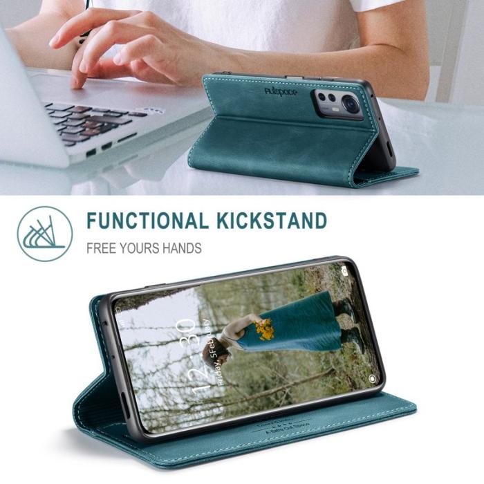 AUTSPACE - AUTSPACE Xiaomi 12X 5G Wallet Fodral Äkta läder - Blå