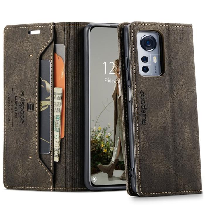 AUTSPACE - AUTSPACE Xiaomi 12X 5G Wallet Fodral Äkta läder - Kaffe
