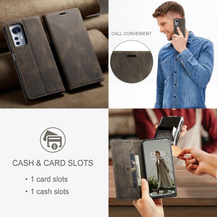 AUTSPACE - AUTSPACE Xiaomi 12X 5G Wallet Fodral Äkta läder - Kaffe