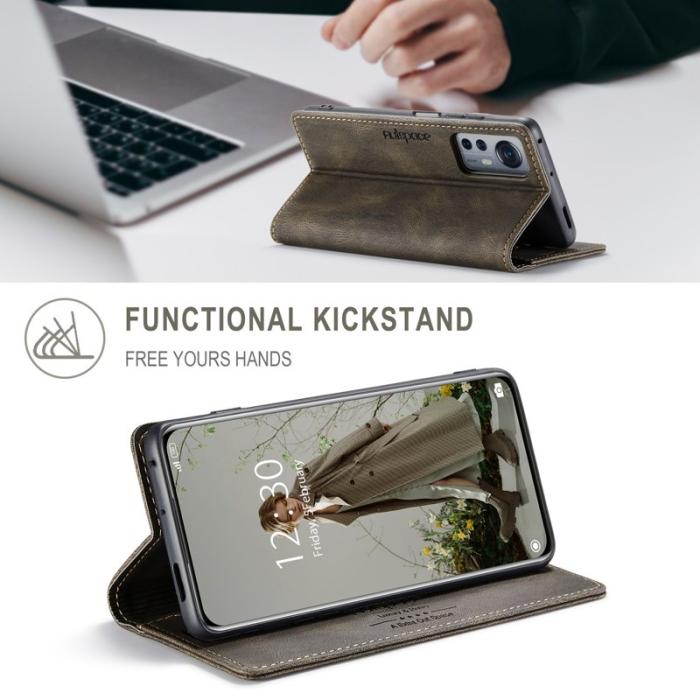 AUTSPACE - AUTSPACE Xiaomi 12X 5G Wallet Fodral Äkta läder - Kaffe