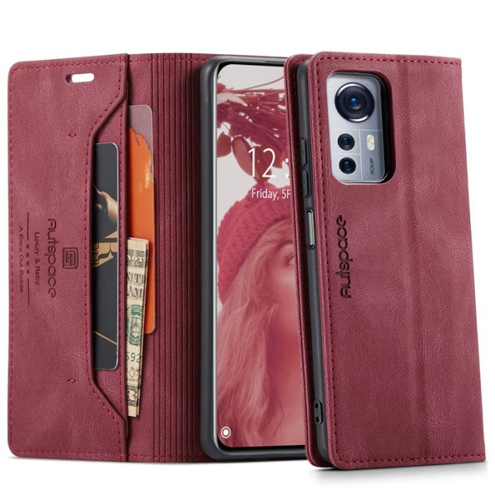 AUTSPACE - AUTSPACE Xiaomi 12X 5G Wallet Fodral Äkta läder - Röd