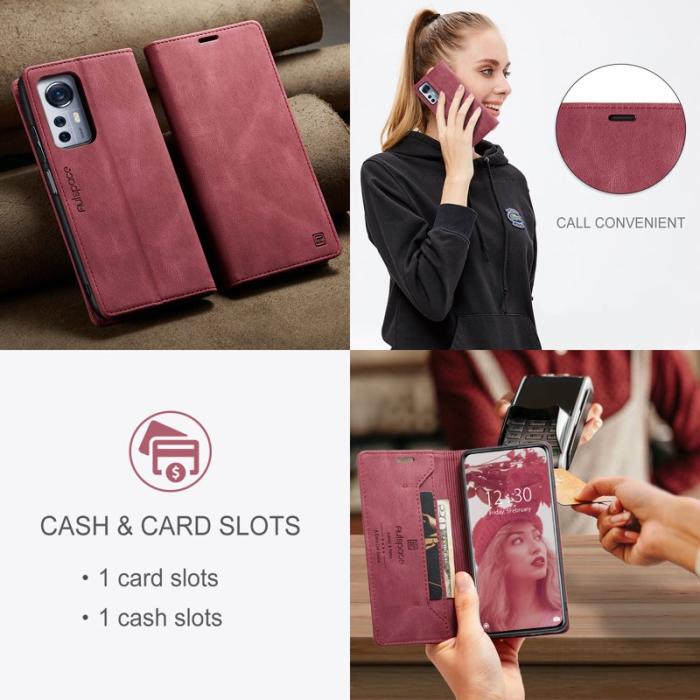 AUTSPACE - AUTSPACE Xiaomi 12X 5G Wallet Fodral Äkta läder - Röd