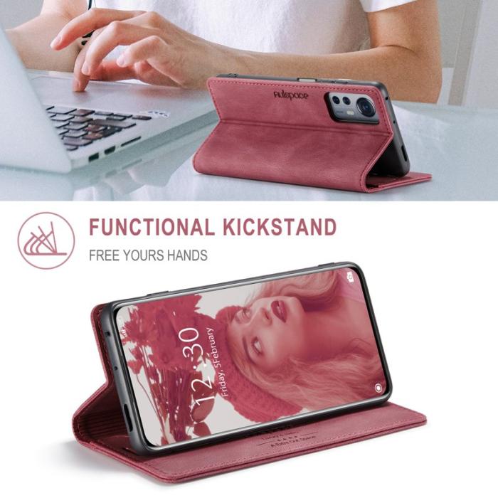 AUTSPACE - AUTSPACE Xiaomi 12X 5G Wallet Fodral Äkta läder - Röd