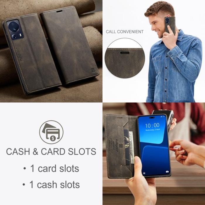 AUTSPACE - AUTSPACE Xiaomi 13 Lite Wallet Fodral Äkta läder - Kaffe