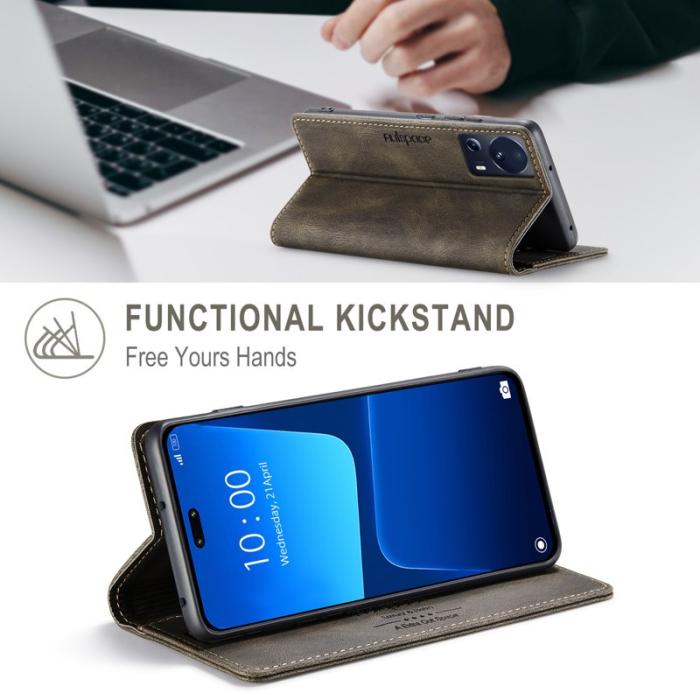 AUTSPACE - AUTSPACE Xiaomi 13 Lite Wallet Fodral Äkta läder - Kaffe