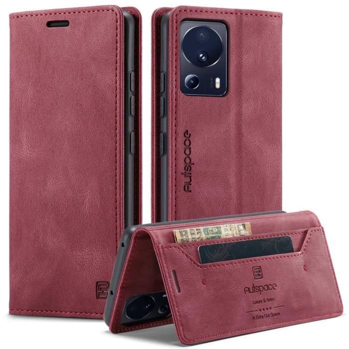 AUTSPACE - AUTSPACE Xiaomi 13 Lite Wallet Fodral Äkta läder - Röd