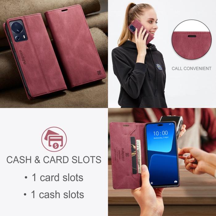 AUTSPACE - AUTSPACE Xiaomi 13 Lite Wallet Fodral Äkta läder - Röd