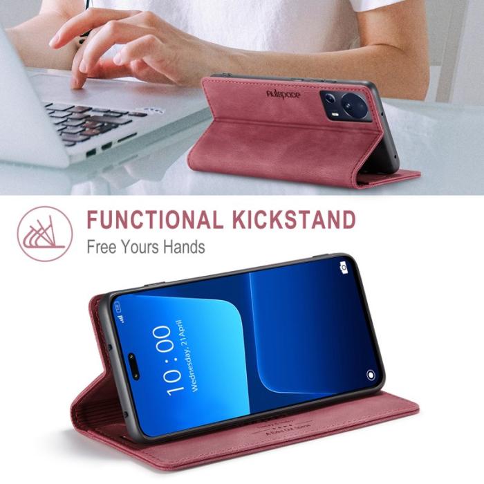 AUTSPACE - AUTSPACE Xiaomi 13 Lite Wallet Fodral Äkta läder - Röd