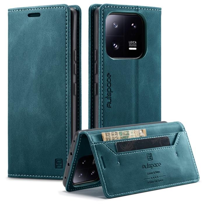 AUTSPACE - AUTSPACE Xiaomi 13 Pro 5G Wallet Fodral Äkta läder - Blå