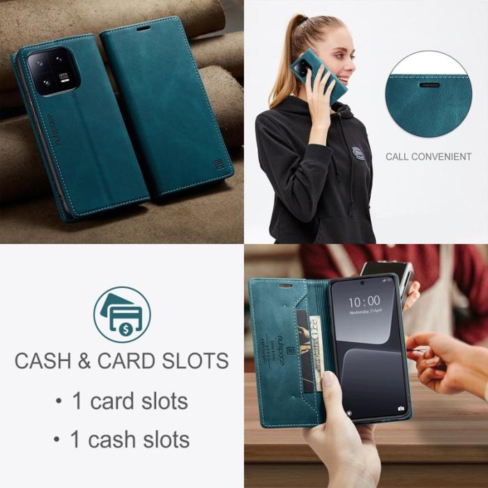 AUTSPACE - AUTSPACE Xiaomi 13 Pro 5G Wallet Fodral Äkta läder - Blå