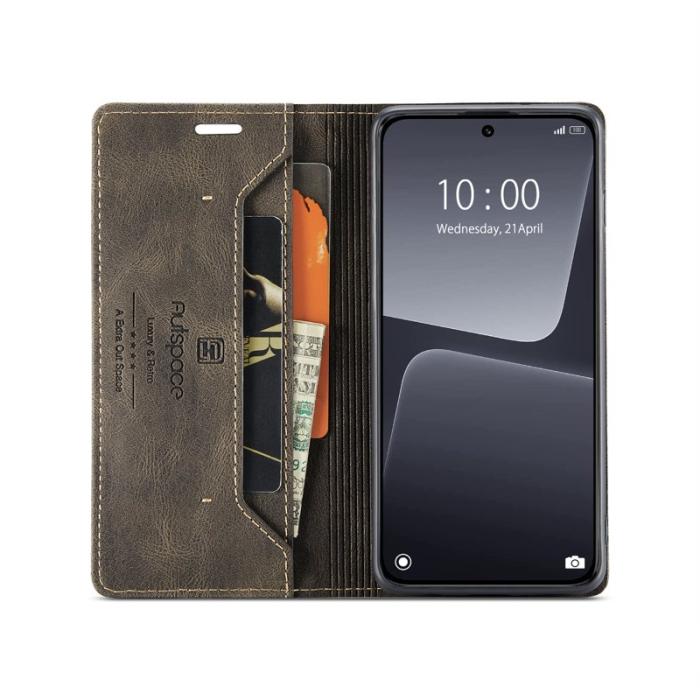 AUTSPACE - AUTSPACE Xiaomi 13 Pro 5G Wallet Fodral Äkta läder - Kaffe